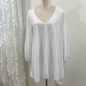 Three Seasons White Cut Out Asymmetrical Tunic Mini Dress Women Large NWT